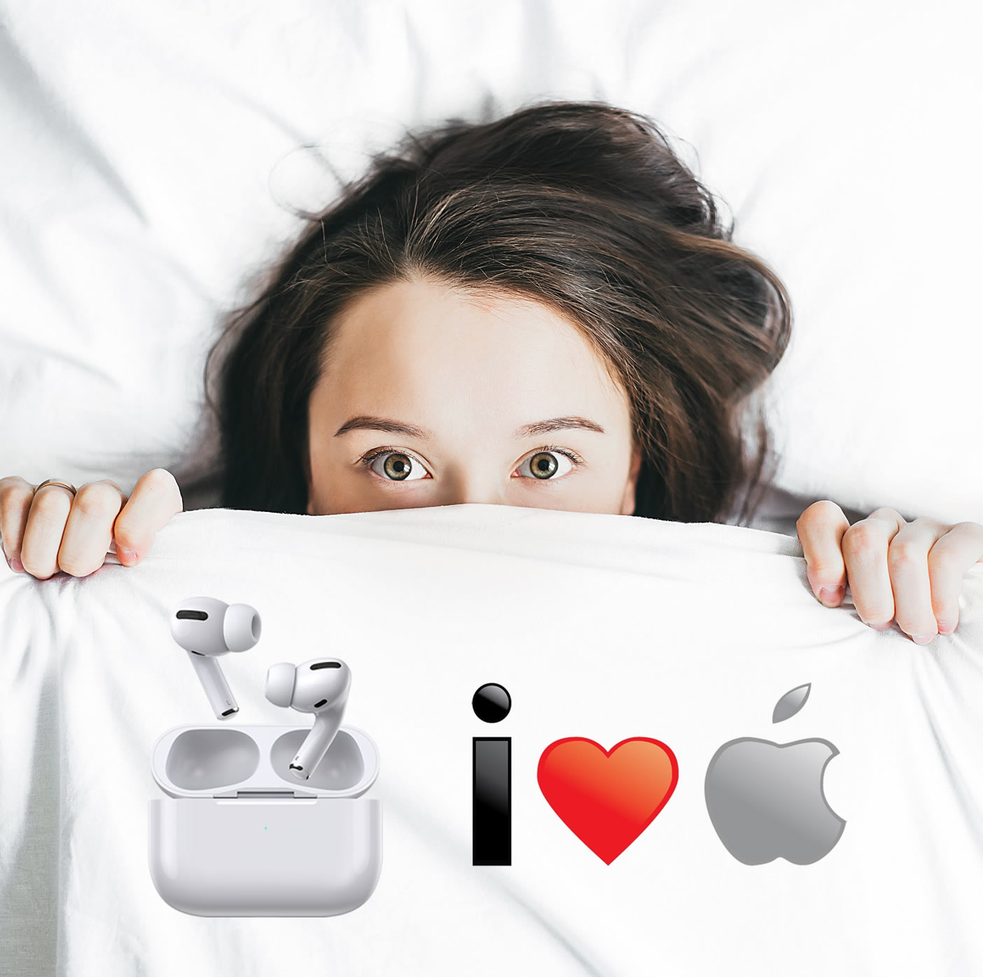 Girl lying in bed with AirPods Pro
